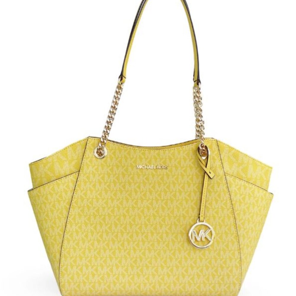 Michael Kors Jet Set Travel Large Chain MK Logo Shoulder Tote Bag Daisy Yellow